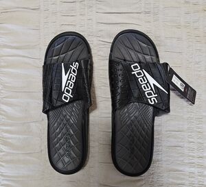 Speedo Black Slide Sandals with White Logo